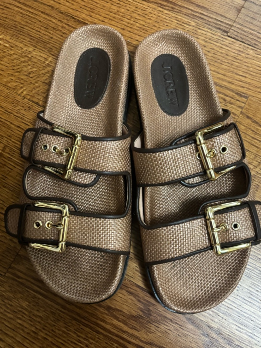 J. Crew Metallic Bronze Woven Double-Buckle Slides 10